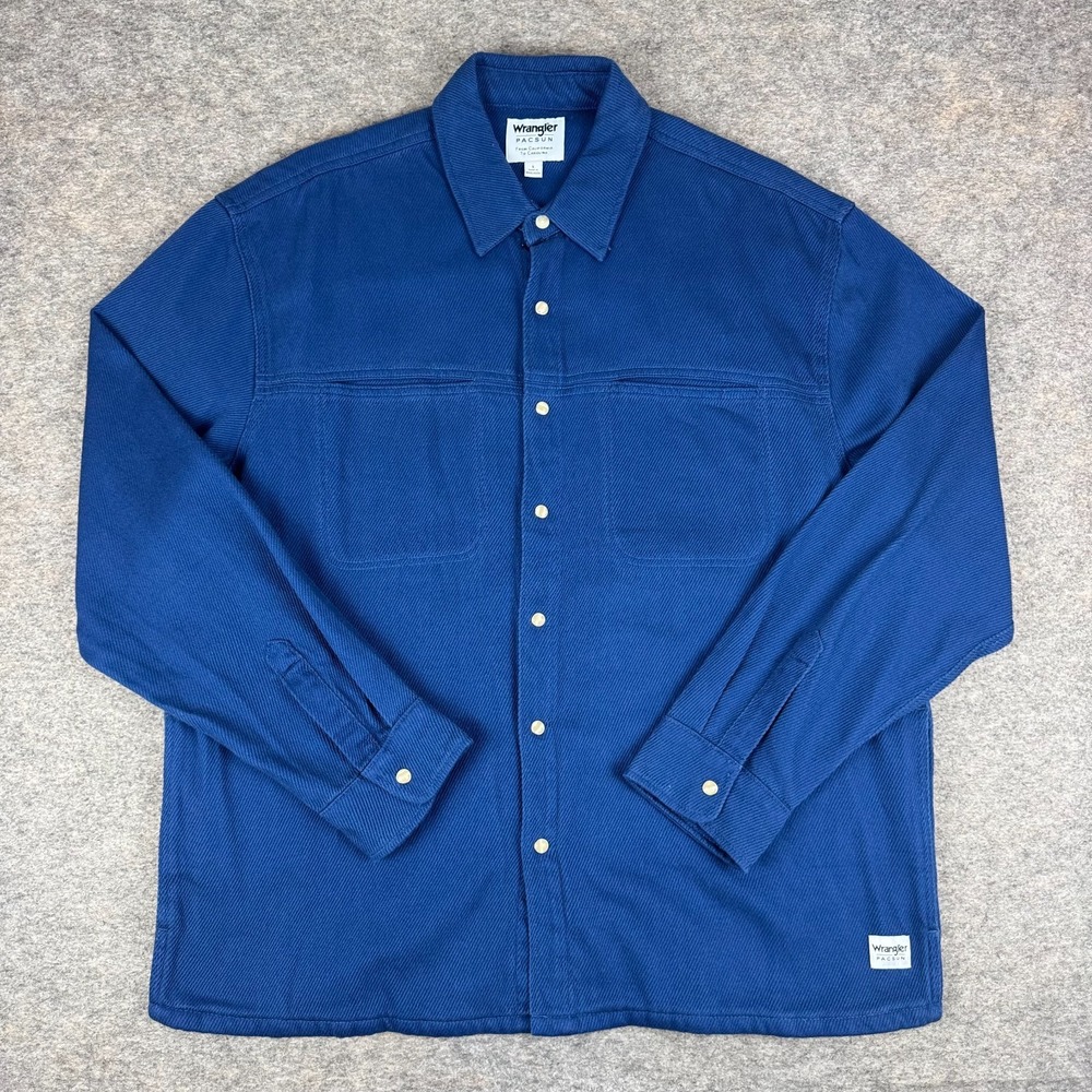 Wrangler x PacSun Long Sleeve Overshirt Shacket Weaved Texture Blue Mens Large L